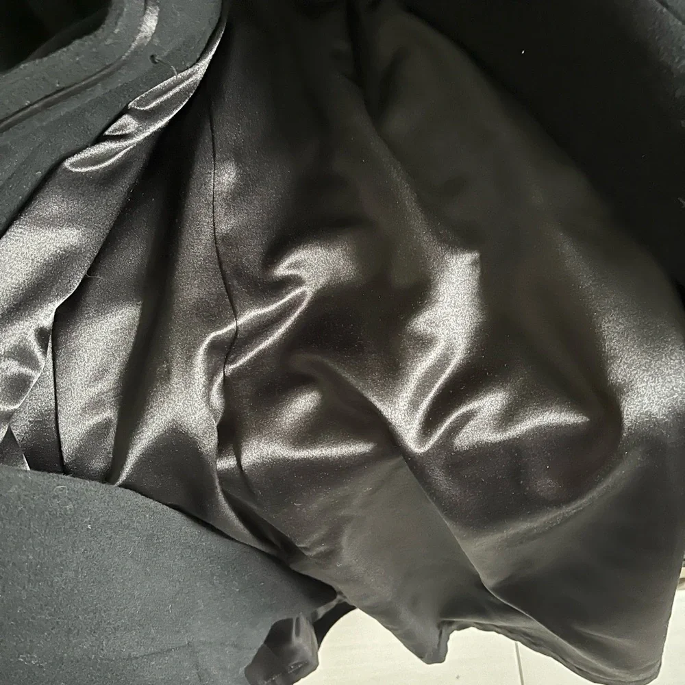 Classic Black Women's Wool Blend Trench Coat - Picture 4 of 5